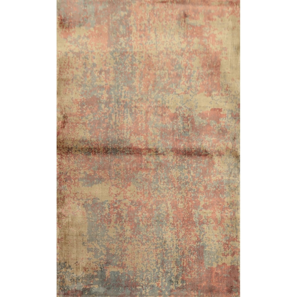 Hand Knotted Oriental Viscose Silk Carpet Modern Abstract Oranges & Rust Abstract Area Rug - 4' 10'' X 3' 1''