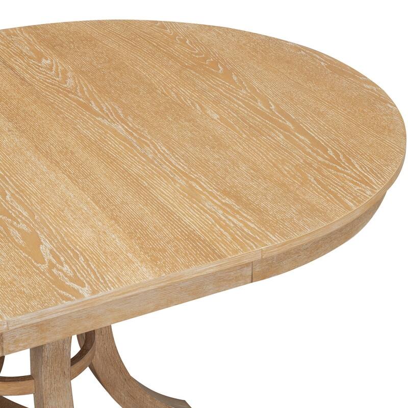 5-Piece Extendable Vintage Dining Set with Round Oak Table and 4 Padded Chairs