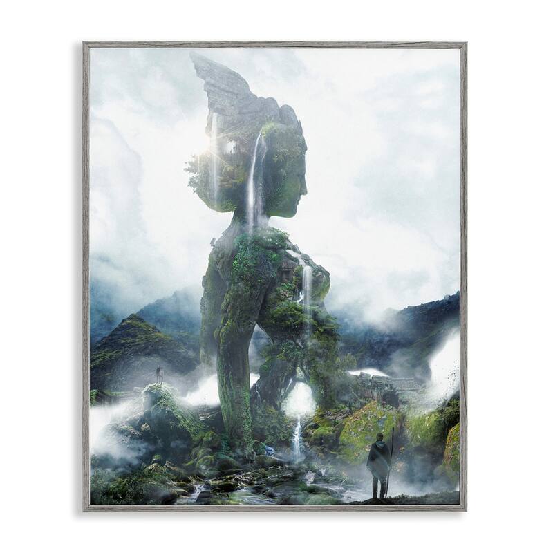 Stupell Mossy Nature Statue of Woman Framed Giclee Art Design By Barrett Biggers - 24 x 30 - Grey