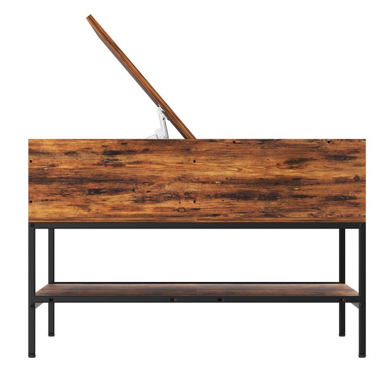 Flip Top Coffee Table with Storage -31.5"Wood Grain Table, Hidden Storage Compartment for Living Room, Sturdy Metal Frame