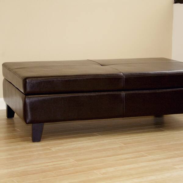 Shop Jason Dark Brown Leather Storage Cocktail Ottoman Overstock