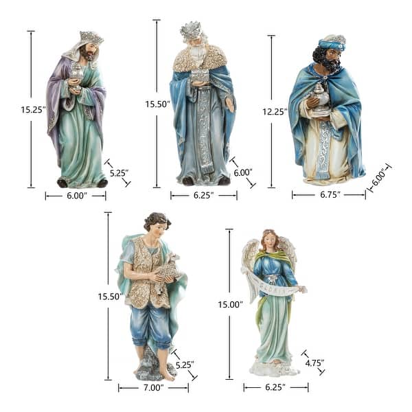 dimension image slide 3 of 8, Glitzhome 12 Piece Resin Nativity Figurine Set