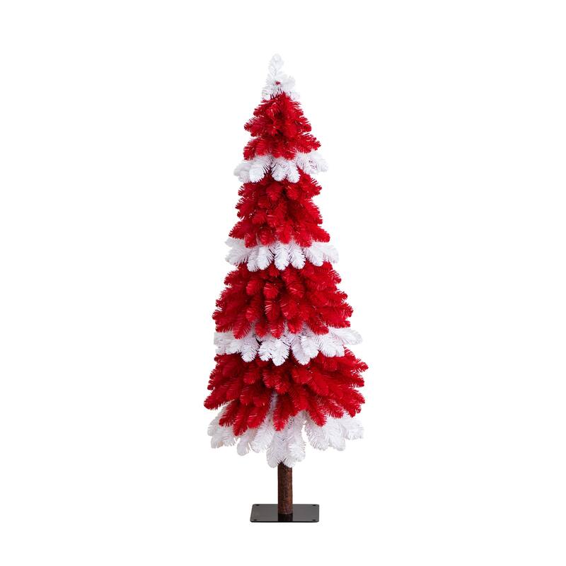 Pre-Lit Peppermint Artificial Pine Christmas Tree - 5’ - Warm White LED Lights - 5 Foot