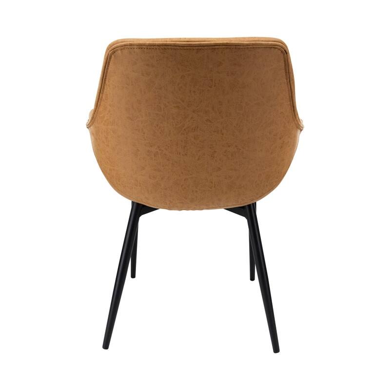 Markley Mid-Century Modern Upholstered Distressed Leather Dining Chair with Comfy Curved Seat & Strong Powder-Coated Metal Legs