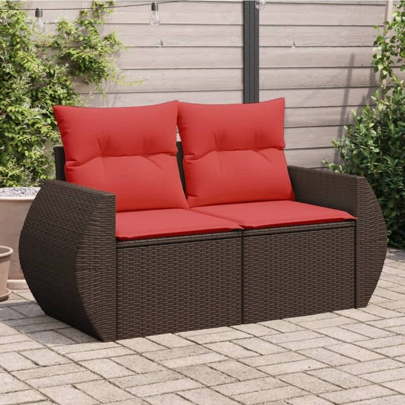 vidaXL Patio Sofa with Cushions 2-Seater Brown/Gray Poly Rattan - 55.9" x 24.4" x 27.2" - Brown with storage