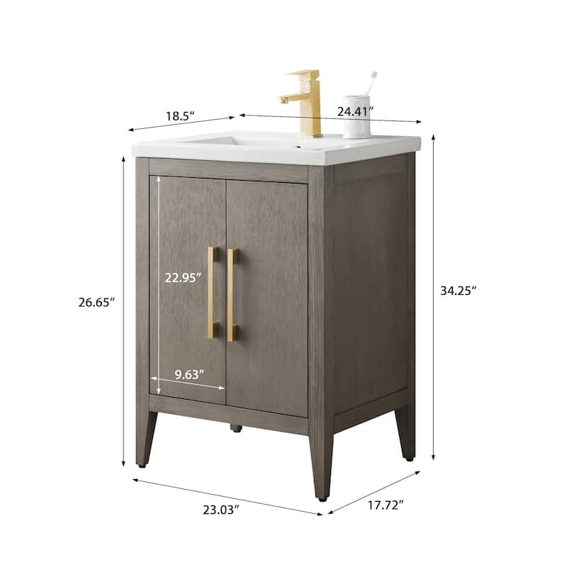 Vanity Art 20" or 24" or 30" Single Sink Bathroom Vanity Cabinet with Ceramic Top