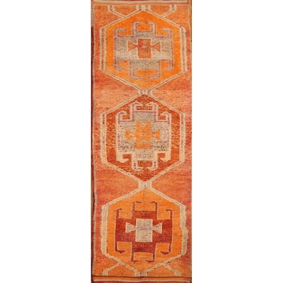 Orange Tribal Oushak Oriental Vintage Runner Rug Handmade Wool Carpet - 3'2"x 10'3"