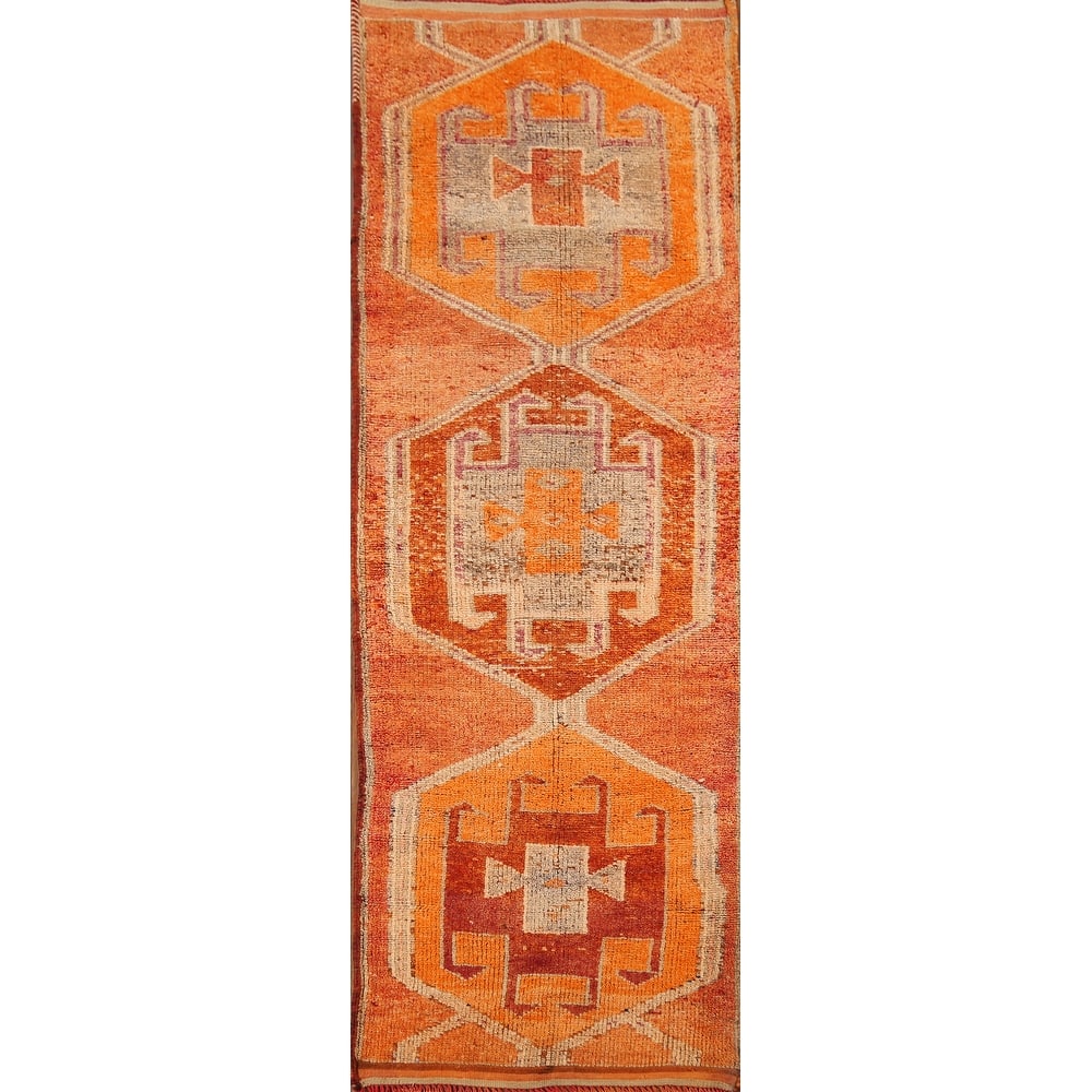 Orange Tribal Oushak Oriental Vintage Runner Rug Handmade Wool Carpet - 3'2"x 10'3"