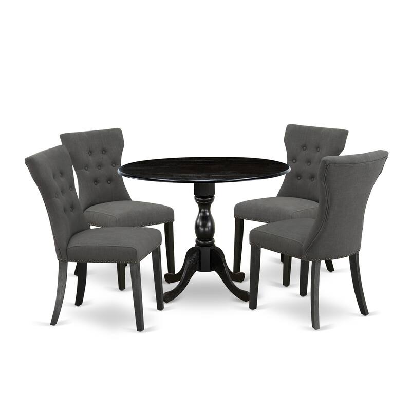 East West Furniture Set a Round Dining Table with Dropleaf and