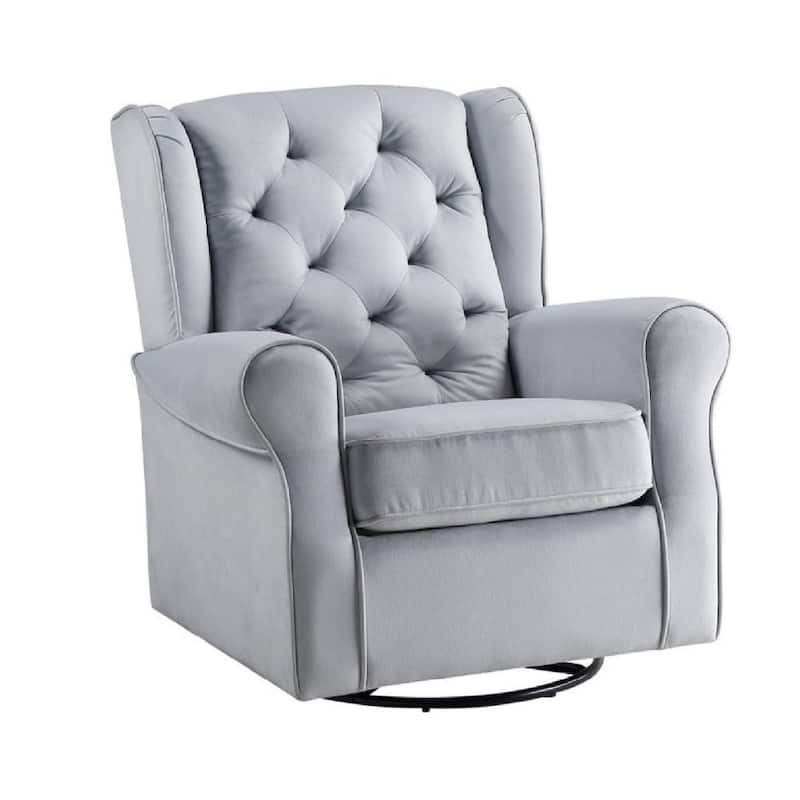 35 Inch Accent Swivel Chair, Glider, Tufted Back, Grey - 35 L x 34 W x 37 H Inches