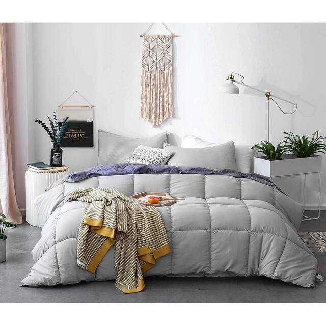 Kasentex All Season Down Alternative Quilted Comforter Set Reversible Ultra Soft Duvet Insert - Grey/Silver - King
