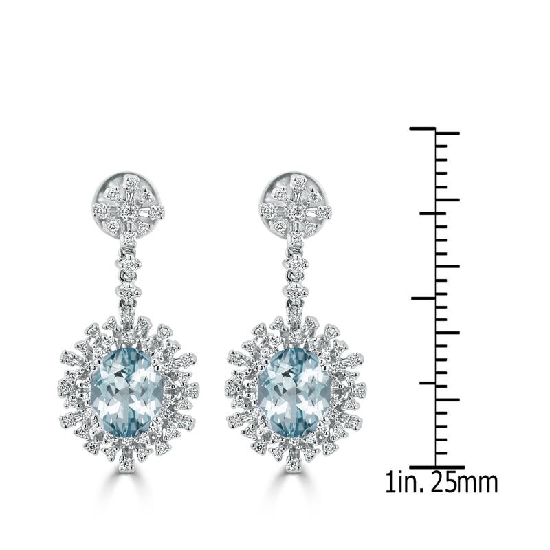 Auriya 3ct Fancy Oval-cut Aquamarine Halo Diamond Drop Earrings 1 1/3ctw 18k Gold