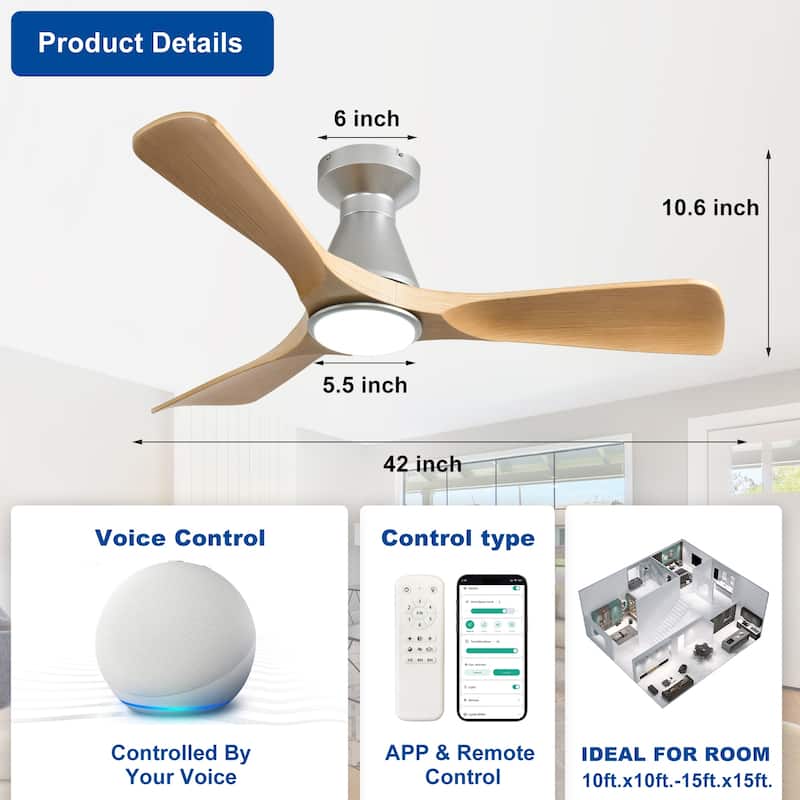 Ceiling Fans with Lights and APP: Flush Mount Low Profile Ceiling Fan for Bedroom - Dimmable Indoor Outdoor Fan