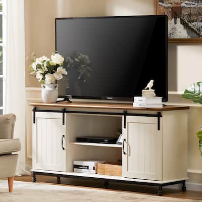WAMPAT Farmhouse Sliding Barn Door TV Stands Storage Cabinets Entertainment Stand for TVs Up to 65"