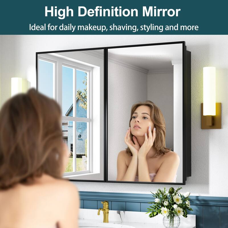 Elise Iron Medicine Cabinet with Mirror, Adjustable Shelves, Recessed or Wall Mount