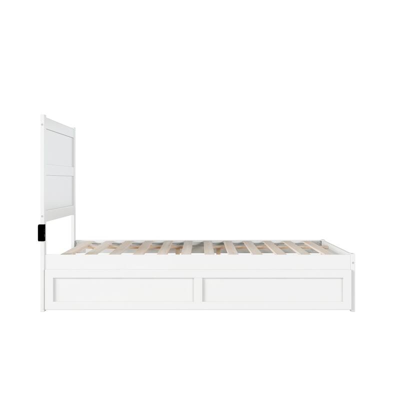 Full Bed with Trundle - Rustic Romance Platform Bed Frame - White Finish - HomeStock