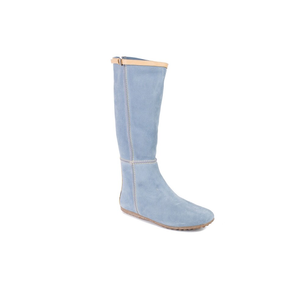 Shop Car Shoe By Prada Baby Blue Flat Leather Tall Boots Overstock 21796075