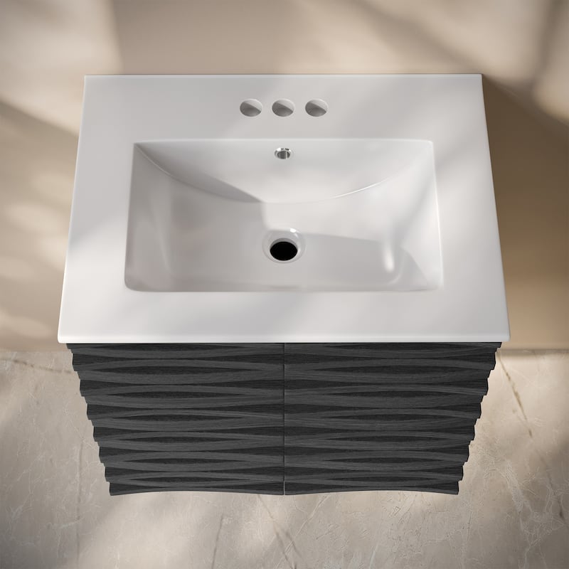 Cascade 24" Wall-Mounted Bathroom Vanity In Black Oak With 3-Hole Centerset Sink Top - 24