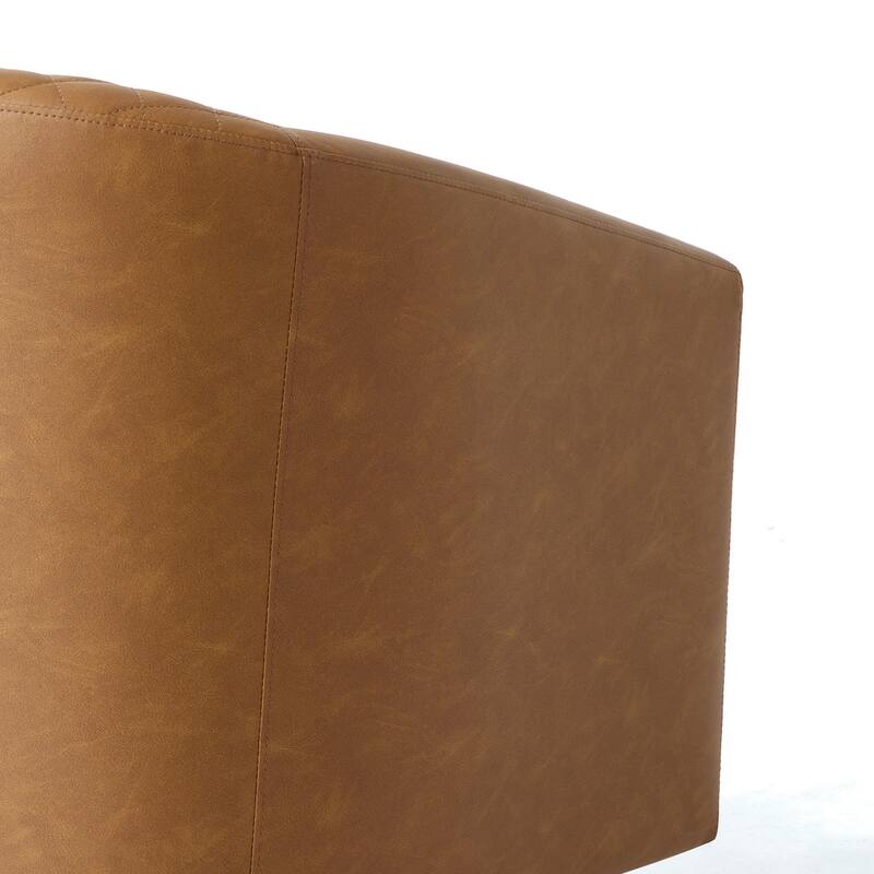 Tufted PU Vegan Leather Swivel Barrel Chair with Nailheads Trim