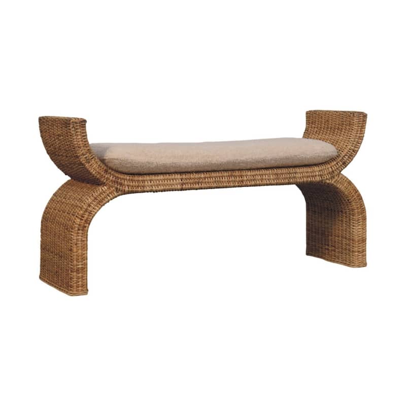 Artisan Furniture Solid Wood Rattan Weave Boucle Bench