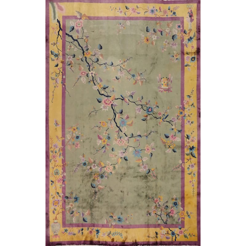 Hand Knotted Oriental 100% Wool Carpet Traditional Floral Green Art Deco Area Rug - 17' 0'' X 11' 11''