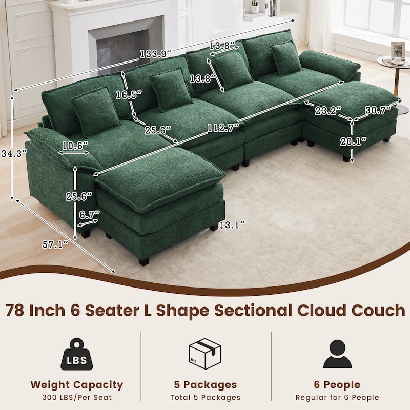 Modular Chenille Sectional Sofa with Ottomans, Deep Seat, Wide Padded Armrests, 2-Seat / 3-Seat / 4-Seat Options