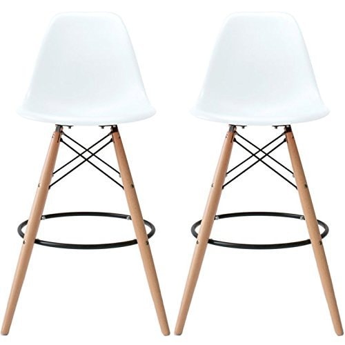 2xhome White Bar Stool Chairs For Kitchen Home Eiffel Plastic Modern Designer Work - N/A