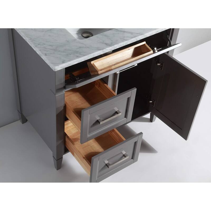 Vanity Art 36-Inch Single Sink Bathroom Vanity Set Carrara Marble Stone Top 3 Drawers 1 Shelf Undermount Sink with Free Mirror