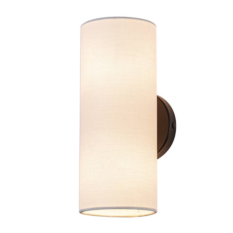 Modern 2-Light Wall Sconce with Fabric Shade - Black - H11.8" × W4.4" × D6.1"