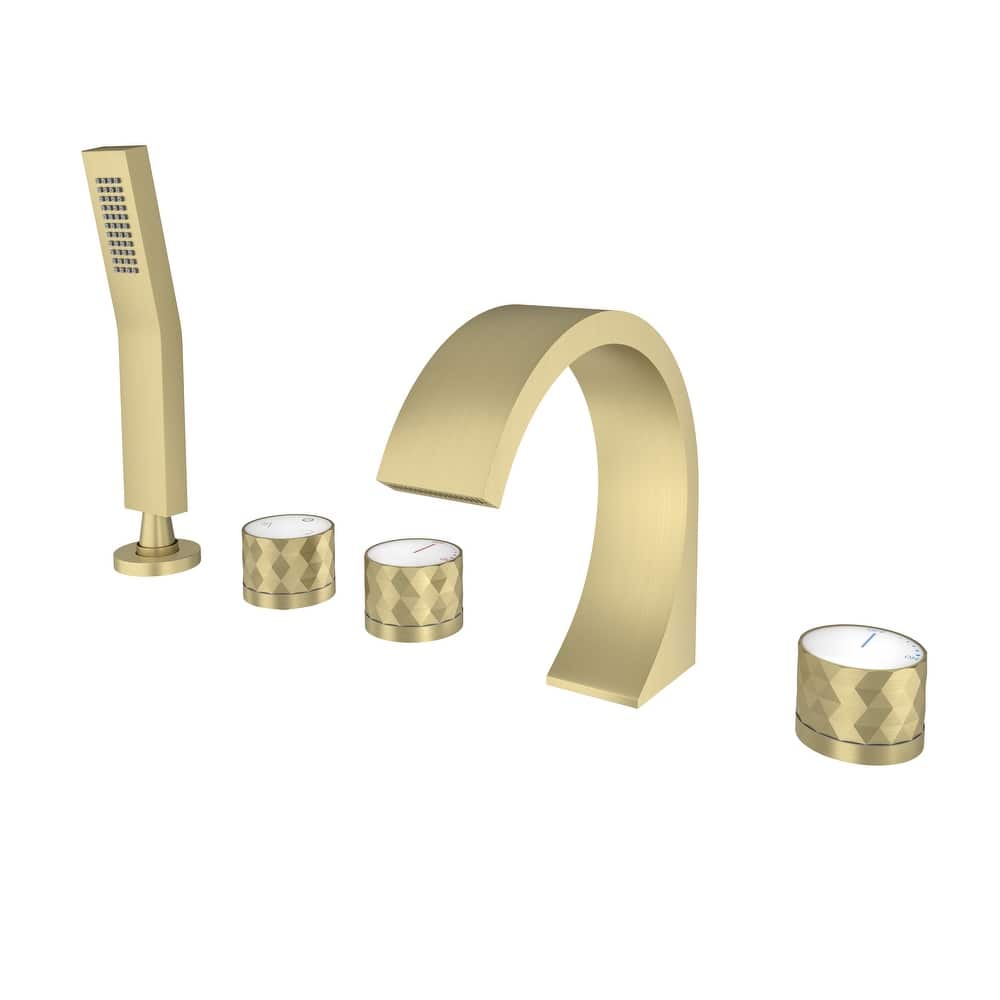 Waterfall 3-Handles Deck-Mount Roman Tub Faucet with Hand Shower (Valve Included)