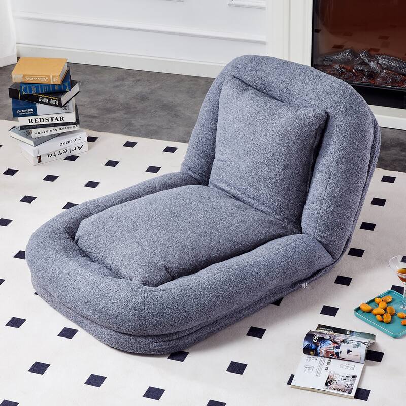 Folding Sofa Chair with 5 Adjustable Positions Plush Floor Lounge Chair - Grey