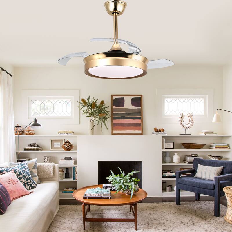 Cusp Barn 36 Inch Retractable Ceiling Fan with Lights, Modern 6 Speeds Silent DC Motor Fandelier Ceiling Fan for Bedroom