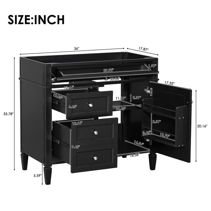 36'' Freestanding Bathroom Vanity with White Integrated Ceramic Sink - 36'' x 18.2'' x 33.78''