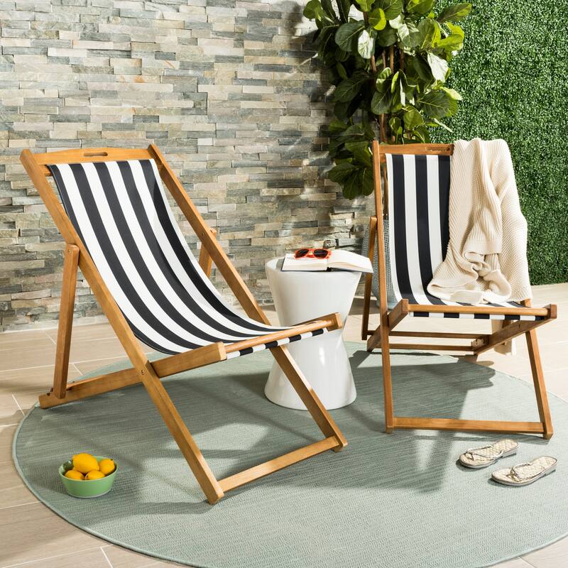 SAFAVIEH Outdoor Natalya Foldable Sling Chair (Set of 2) - 24W x 34D x 41H - Natural/Black/White