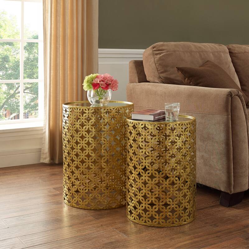 Round Nested Table with Mirrored Top - 21.75" - Gold - Set of 2