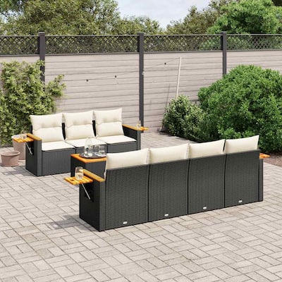 vidaXL Patio Sofa Set with Cushions Outdoor Furniture 8 Piece Poly Rattan