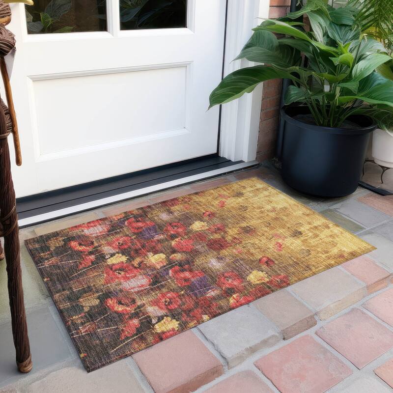 Machine Washable Indoor/ Outdoor Modern Floral Chantille Rug
