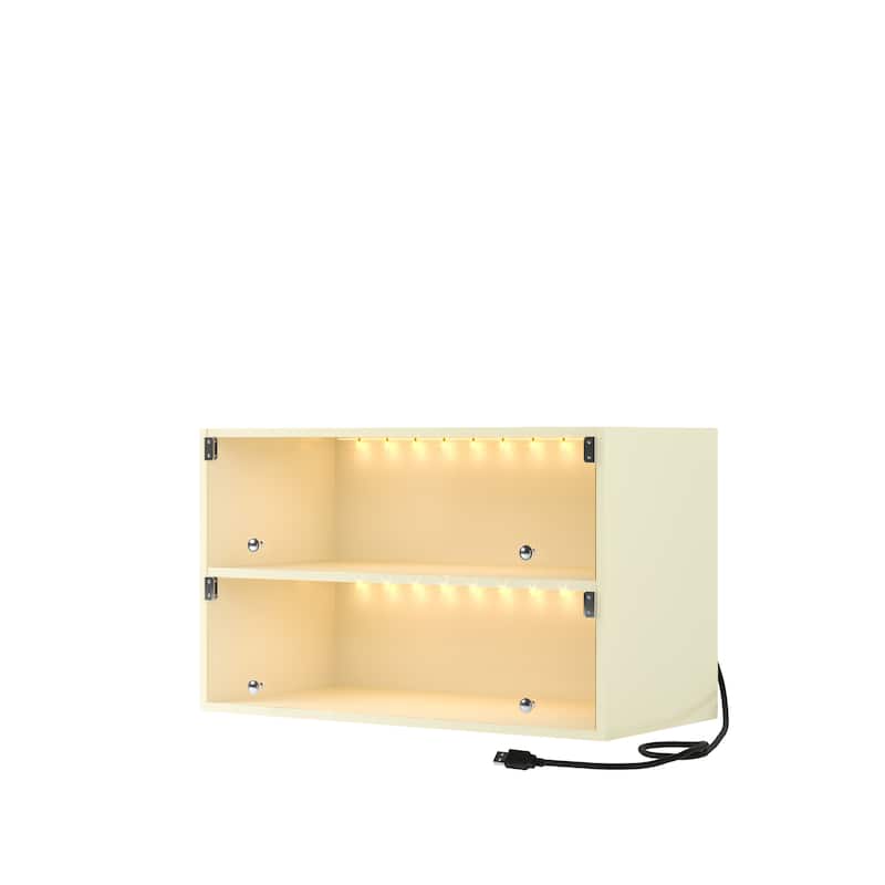 Glass Door Shoe Box Shoe Storage Cabinet For Sneakers With RGB Led Light - Off White