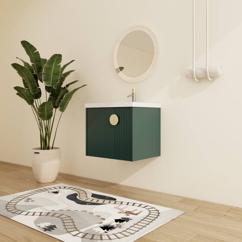 Malwee 24"/28" Floating Bathroom Vanity, Wall Mounted Bathroom Vanity with Ceramic Sink and Soft Close Door