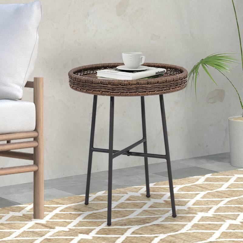 Maypex Wicker Round Table with Metal Cross Legs