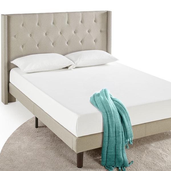Priage By Zinus Light Grey Upholstered Platform Bed Frame