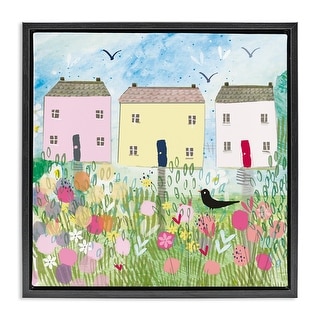 Stupell Row Of Cottages with Crow Framed Floater Canvas Wall Art Design ...