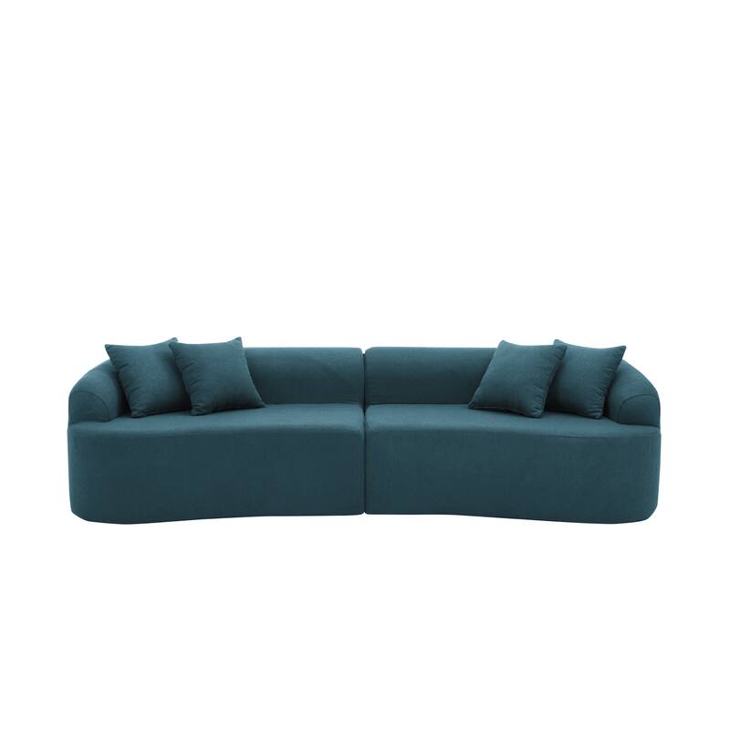 Curved Modular Sectional Sofa, Compressed 4-Seater Foam Couch, Comfy Wool Fabric Upholstered Sofa for Living Room, Bedroom