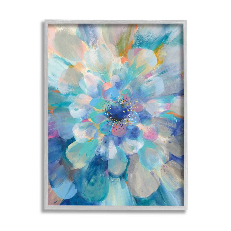Stupell Abstract Layered Floral Petals Centric Blue Flower Framed Wall Art - 11 x 14 - Grey