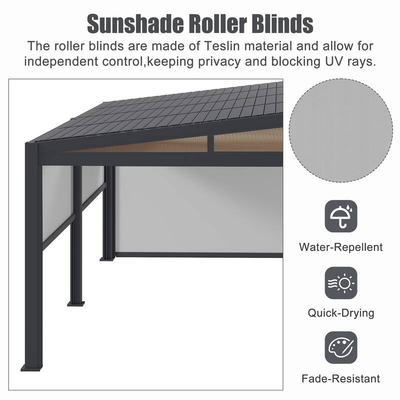 Erommy Wall-Mounted Pergola with Louvered Roof & Pull-Down Screen, Aluminum Awning for Patio or Deck