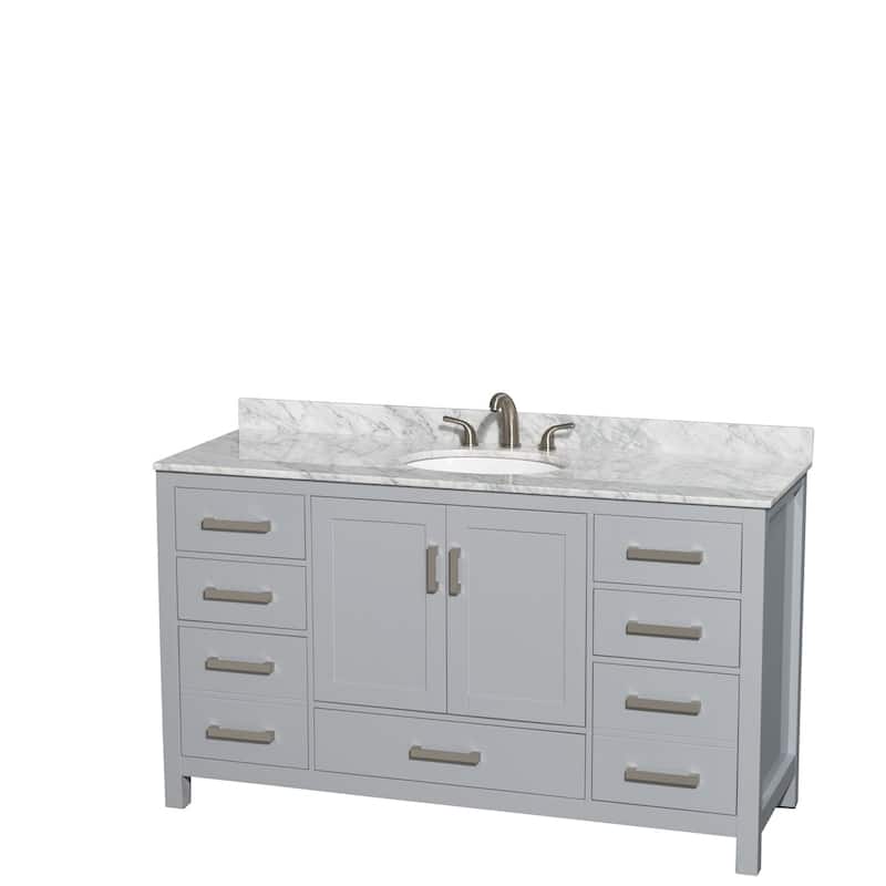 Wyndham Collection Sheffield Single Vanity Set - 60-Inch Single - Gray, White Carrara Marble Top, Chrome Trim