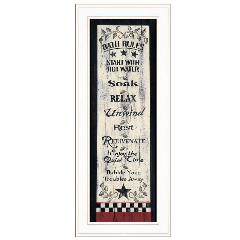 TrendyDecor4U Farmhouse "Bath Rules" Framed Print Wall Art by Linda Spivey - Earthtone