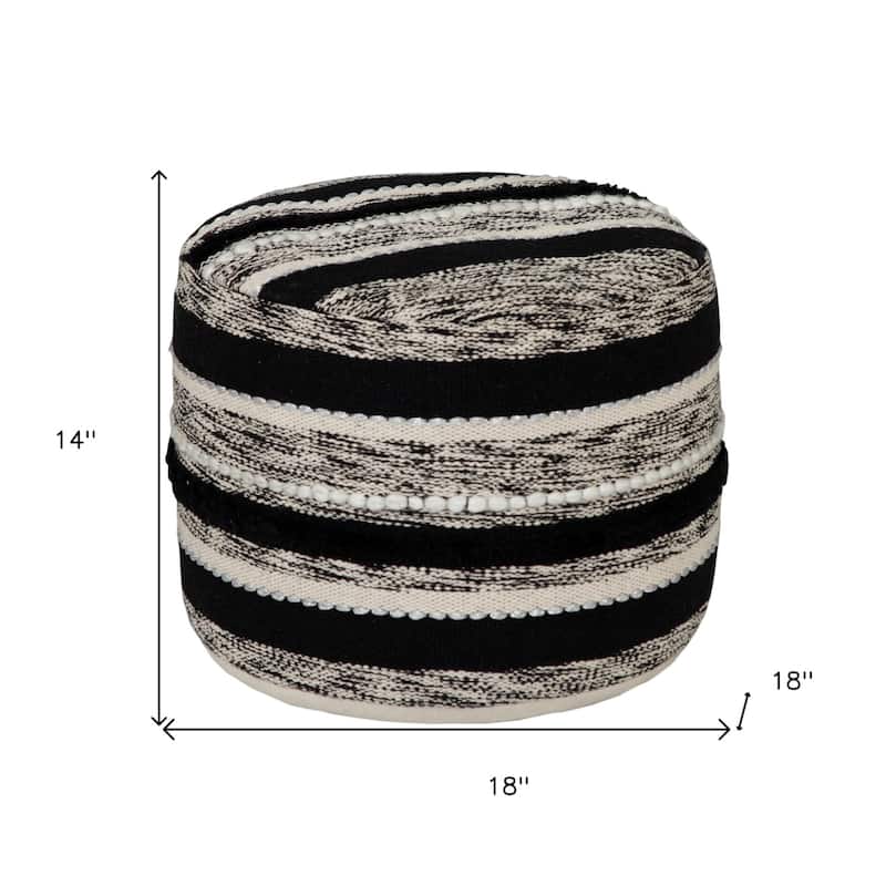 Contemporary Cotton Pouf Ottoman 18" Striped Design Sturdy and Lightweight for Living Room