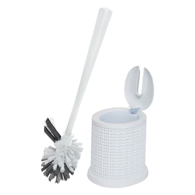 Bath Bliss Self Closing Lid Toilet Brush with Rim Scrubber in Sailor Knot Design - 5.9"x 5.3" x 15.4"