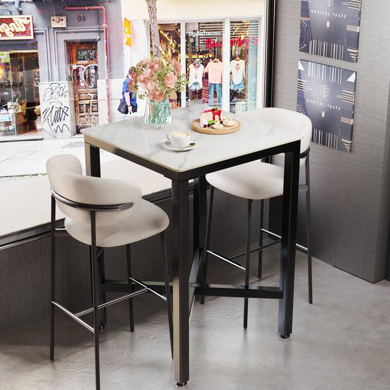 Square Cocktail Pub Bar Table Sintered Stone Tabletop - 28"W x 28"D x 42"H